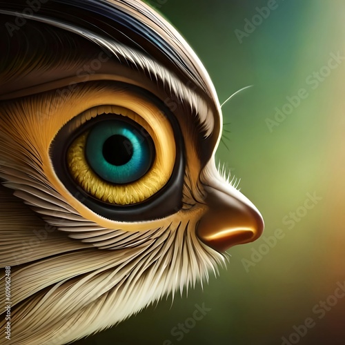 Close up of an owl's eye. Generative AI photo