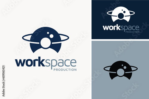 Businessman Worker People with Moon Planet Orbit Space for Workspace logo design