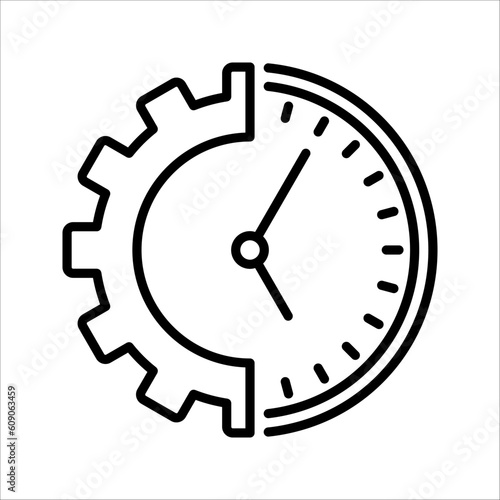Gear with time icon. time management icon. Cogwheel clock dial  development process logo  vector illustration on white background