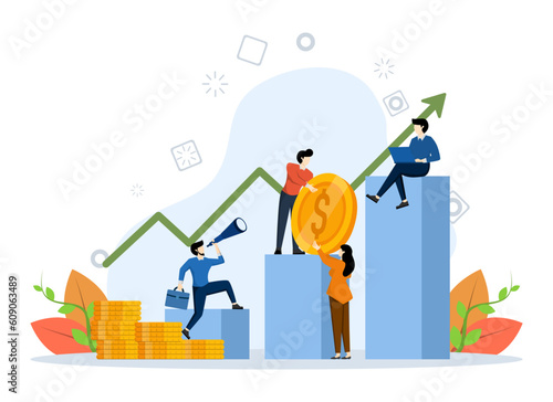 Business investment concept, Showing People Saving Money To Invest In Better Future, long term investment. for landing page, UI, web, app intro card, editorial, flyer and banner, Vector Illustration.