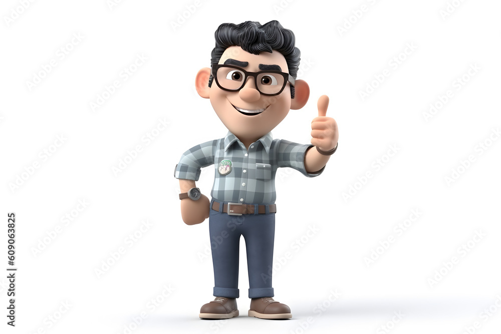3d character  showing thumbs up on white background