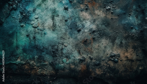 Rusty metal plate with mottled blue paint generated by AI