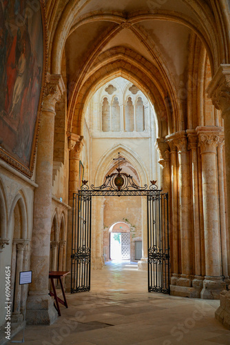 Provins, France - May 24, 2023 : Wrought iron portal in the aisle of the Saint Quiriace Collegiate Church in Provins, a medieval city in the French department of Seine et Marne in Paris region