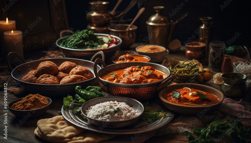 Rustic bowl of homemade Indian curry rice generated by AI Rustic bowl of homemade Indian curry rice generated by AI