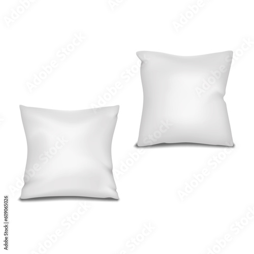 Blank white pillow realistic vector mock-up. Square cushion mockup. Small soft pad template
