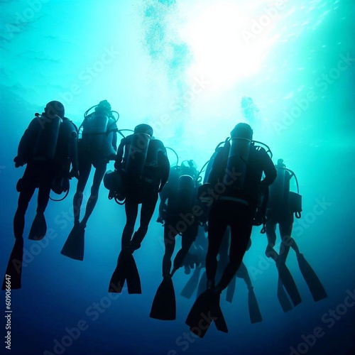 Scuba diving and snorkeling in the sea and ocean