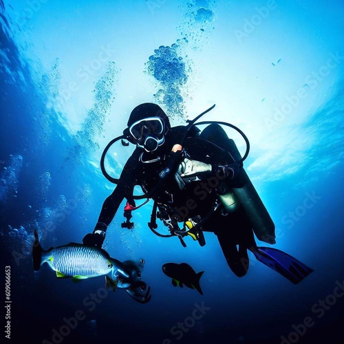 Scuba diving and snorkeling in the sea and ocean