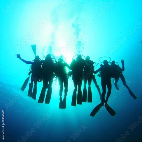 Scuba diving and snorkeling in the sea and ocean