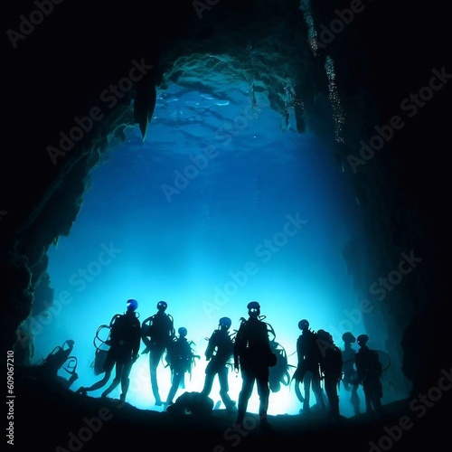 Cave scuba diving deep sea