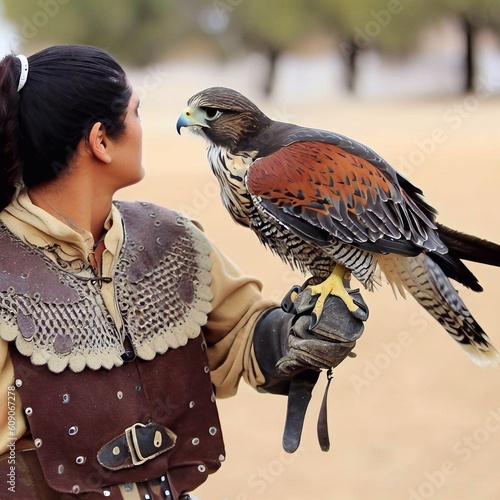 Falconry bird of prey with people