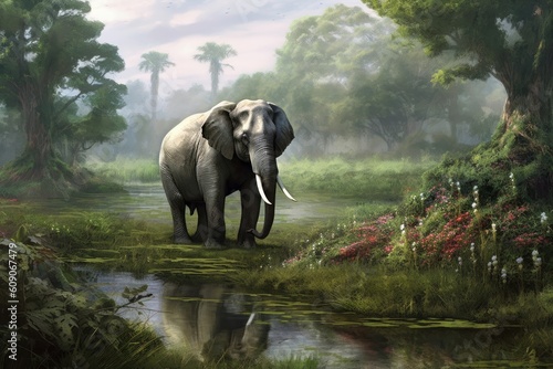 Aidi elephant in the natural environment Generative AI © Tanya