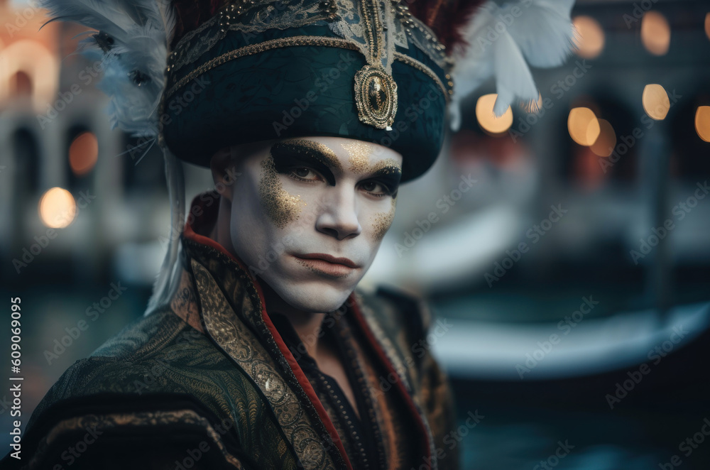 Generative AI Venice Carnival Photorealistic porteit beautiful men Generative AI Venice Carnival Photorealistic porteit beautiful men
