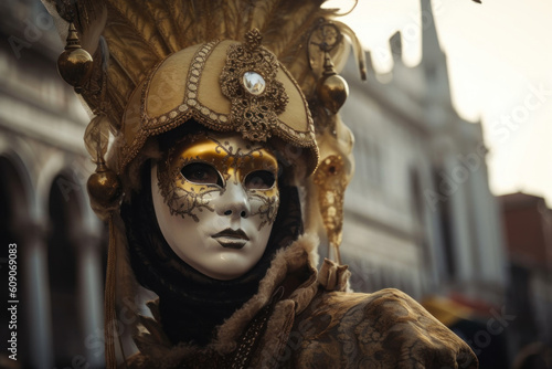 Generative AI Venice Carnival Photorealistic porteit beautiful girl