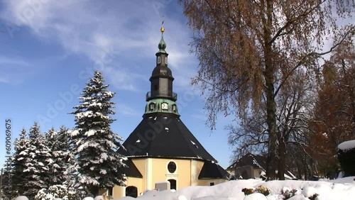 Cemetery and Church in the Mountains