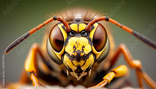 Hornisse Portrait Nahaufnahme digital 3d, detailliert, Tierschutz von Insekten, Generative AI  photo
