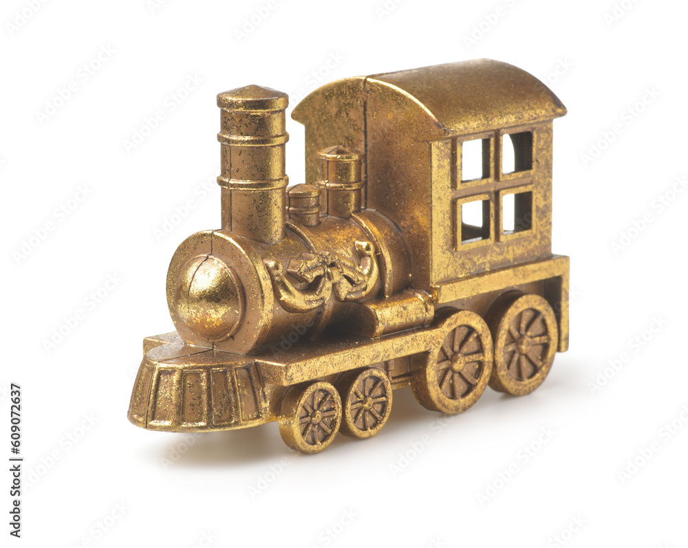 Old golden toy steam train locomotive