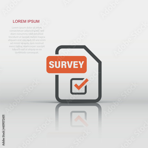 Checklist document sign icon in flat style. Survey vector illustration on white isolated background. Check mark banner business concept.