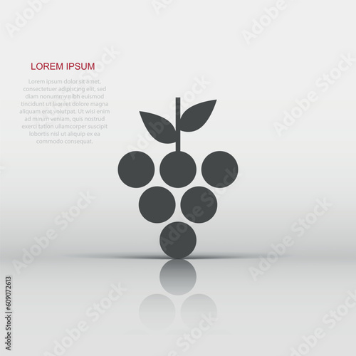 Grape fruits sign icon in flat style. Grapevine vector illustration on white isolated background. Wine grapes business concept.