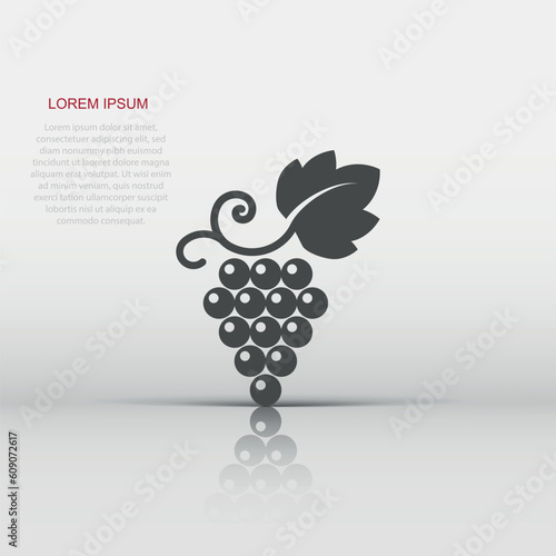 Grape fruits sign icon in flat style. Grapevine vector illustration on white isolated background. Wine grapes business concept.