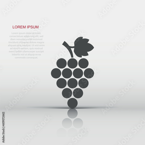 Grape fruits sign icon in flat style. Grapevine vector illustration on white isolated background. Wine grapes business concept.