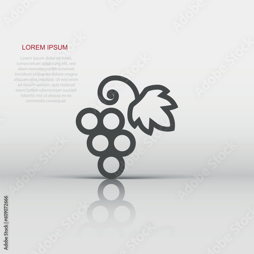 Grape fruits sign icon in flat style. Grapevine vector illustration on white isolated background. Wine grapes business concept.