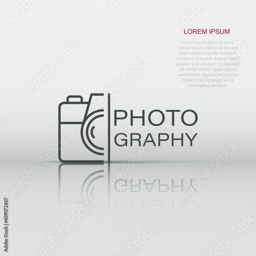 Camera device sign icon in flat style. Photography vector illustration on white isolated background. Cam equipment business concept.