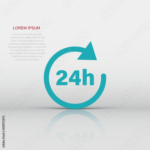 24 hours clock sign icon in flat style. Twenty four hour open vector illustration on white isolated background. Timetable business concept.