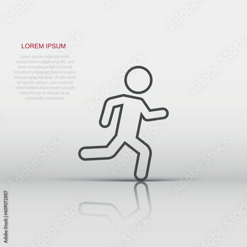 Running people sign icon in flat style. Run silhouette vector illustration on white isolated background. Motion jogging business concept. © Lysenko.A