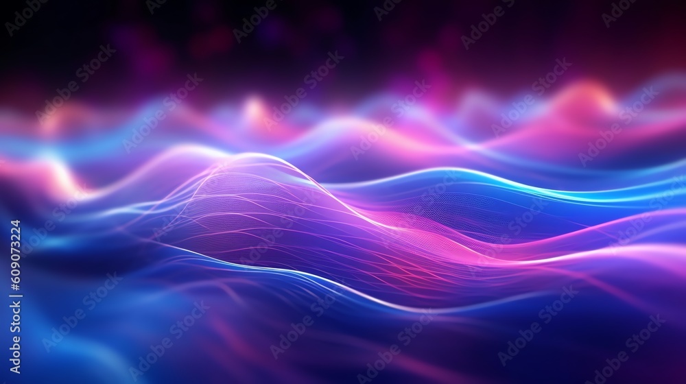 Wavy line blue purple close up wallpaper, illustration for product presentation template, copy space dark background. Ai generative
