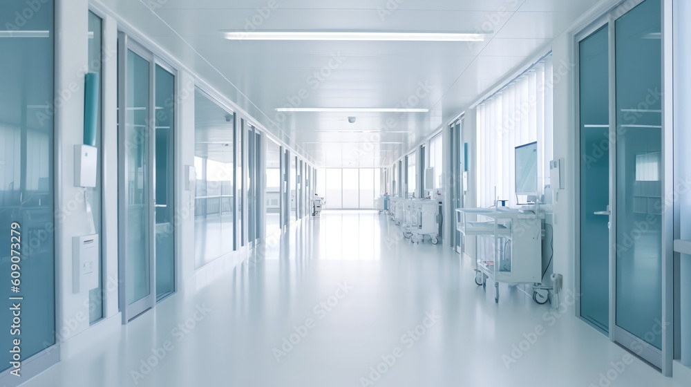 Hallway of hospital close up wallpaper, illustration for product ...