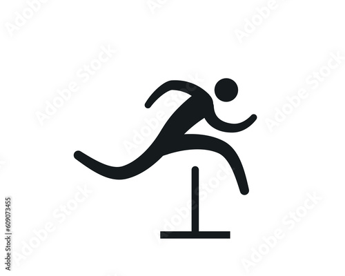 Stick figure jumping over hurdles icon. Clipart image isolated on white background