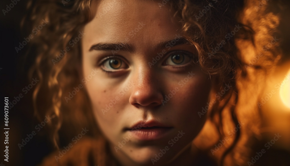 Young woman looking at camera with sadness generated by AI
