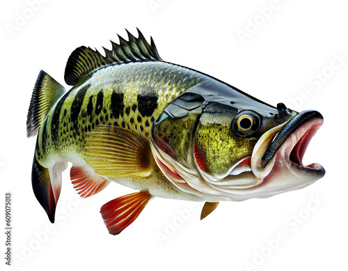 Peacock bass, Eyetail cichlids on transparent background (png). Easy for decorating projects. photo