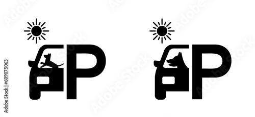 Caution no dog inside in a hot car or parking in the sun Weather signs Stop halt allowed pictogram icon Vector dogs or pets symbol Beware pet or animals leaving in a parked cars Warning no ban icons