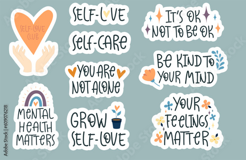 Set of vector phrases. Mental health.
