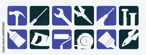 handyman toolkit icons silhouette for social media, user interface UI and digital media vector