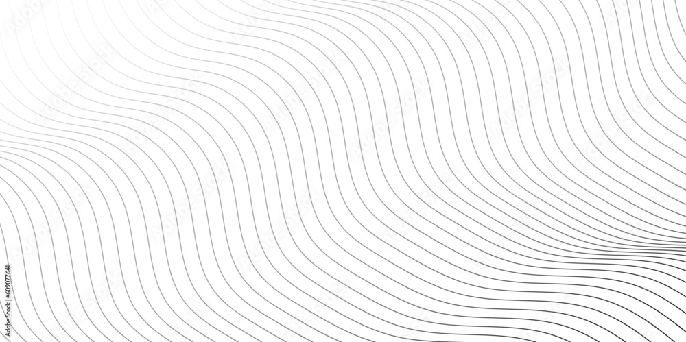 Abstract black wave thin curved lines pattern on white background and texture. Modern stylish. Design linear texture for print, vector illustration. Abstract seamless pattern with lines background.	