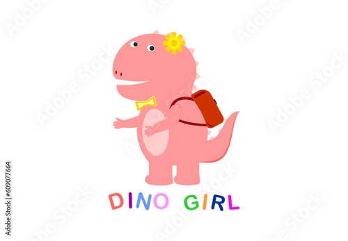 Cute character Dino girl on pink color