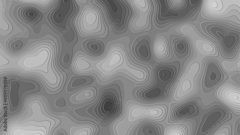 Background of the topographic map. Topographic map lines, contour background. Topographic contour map on dark background. Vector grid map.