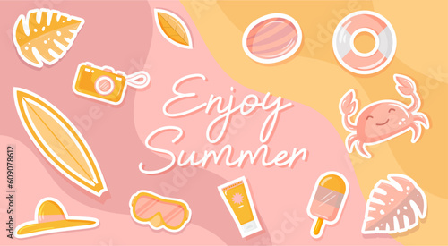 Enjoy Summer - Banner - Sweet colorful title and illustrations - editable vector elements - Summer vacation - illustration kit 