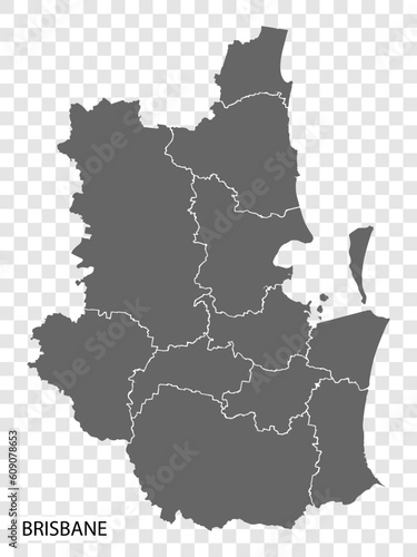 High Quality map of  Brisbane is a city  of  Australia, with borders of the regions. Map of  Brisbane for your web site design, app, UI. EPS10.