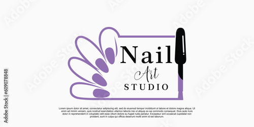 nail art beauty salon logo with creative concept premium vector