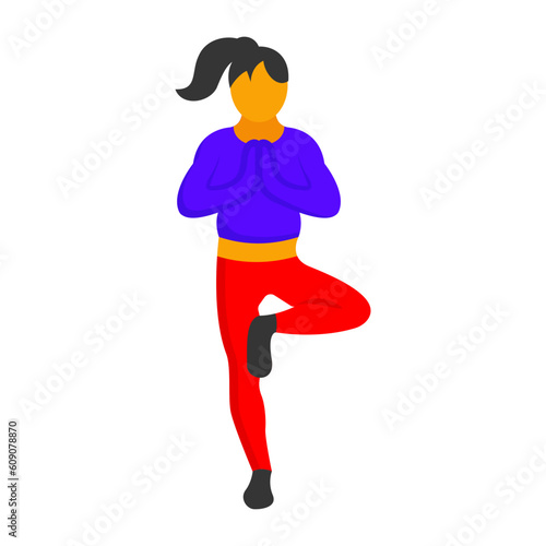 tree pose balancing concept, Vrikshasana vector color icon design, Fitness and Wellness symbol, Workout and Weightlifting sign, Personal training equipment stock illustration