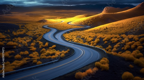 Route serpentant à travers la montagne - Générative IA © Concept Photo Studio