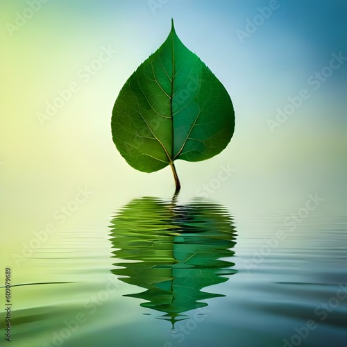 green leaves reflected in water