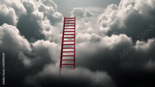 A ladder in the clouds with a cloudy sky background.generative ai