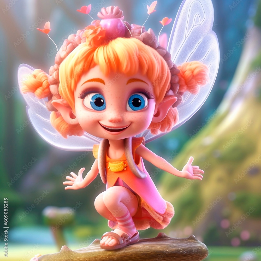Beautiful fairy tale character 3d illustration. Magic fairy print for clothes, stationery, books. Magic fairy print for girls. Fairy 3d character banner, background. Generative ai. Beautiful fairy tale character 3d illustration. Magic fairy print for clothes, stationery, books. Magic fairy print for girls. Fairy 3d character banner, background. Generative ai.