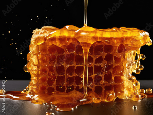 Fresh appetizing honey flows into honeycombs
