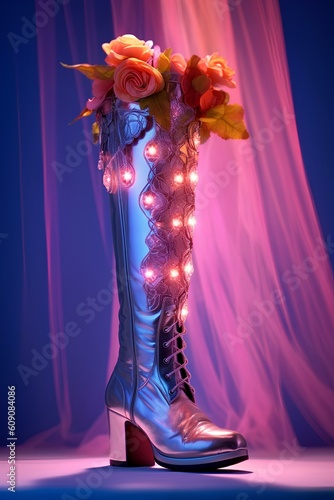 knee-high boots made of vinyl and silk and wire in the style of sacricore mixed reality and fantasy. generative AI photo