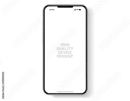 3D realistic high quality smartphone mockup with isolated background. Smart phone mockup collection. Device front view. 3D mobile phone with shadow on white background.